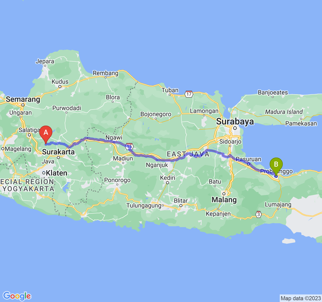 rute perjalanan Kab. Boyolali-Kota Probolinggo