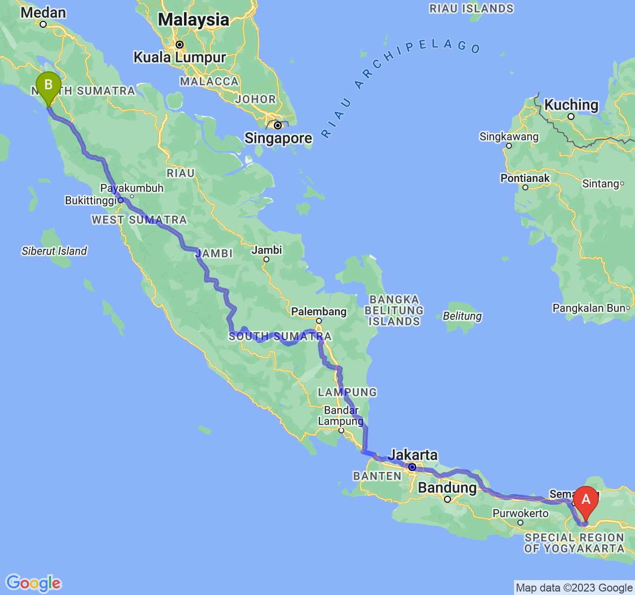 rute perjalanan Kab. Boyolali-Kota Sibolga