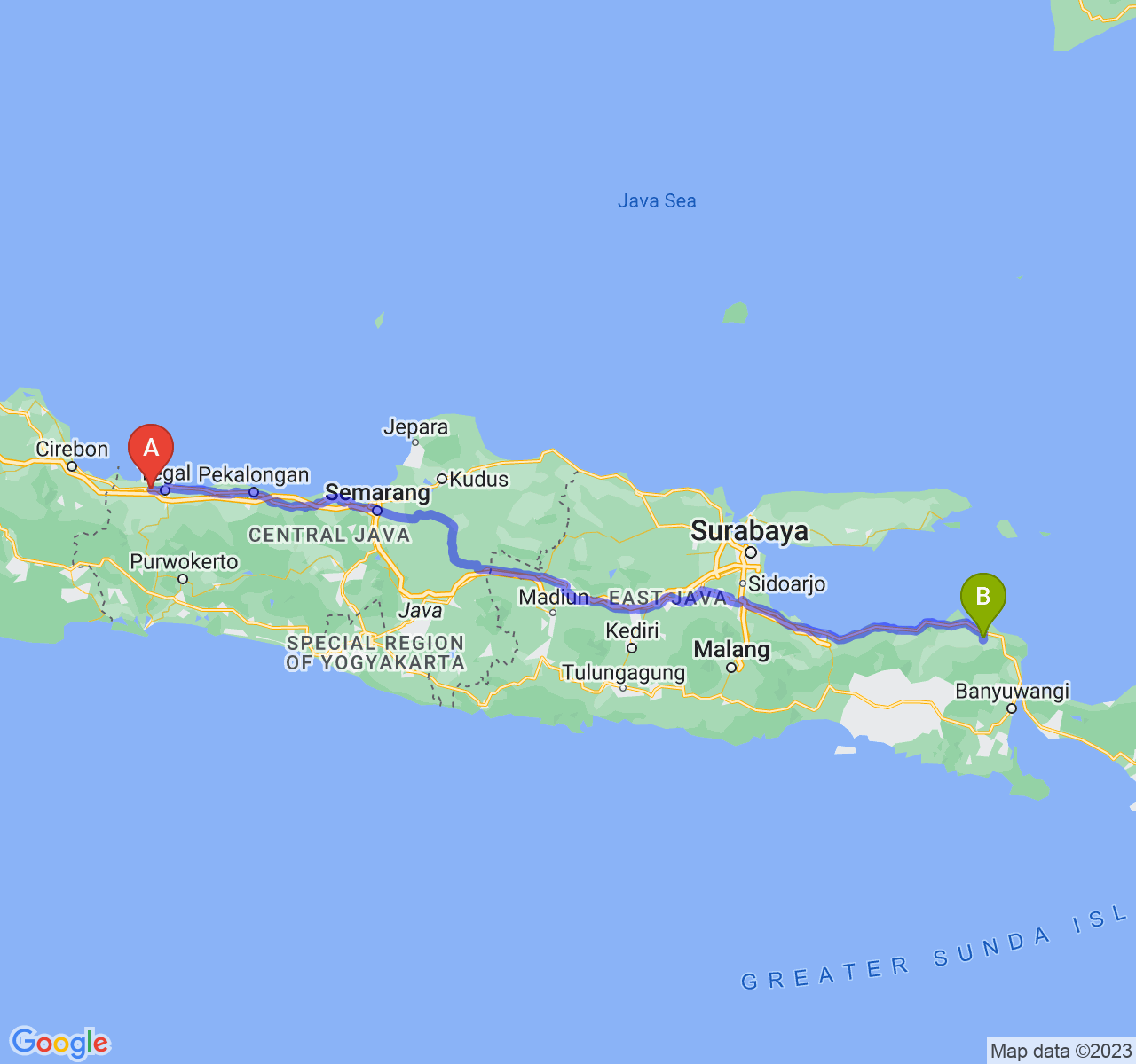 rute perjalanan Kab. Brebes-Kab. Situbondo