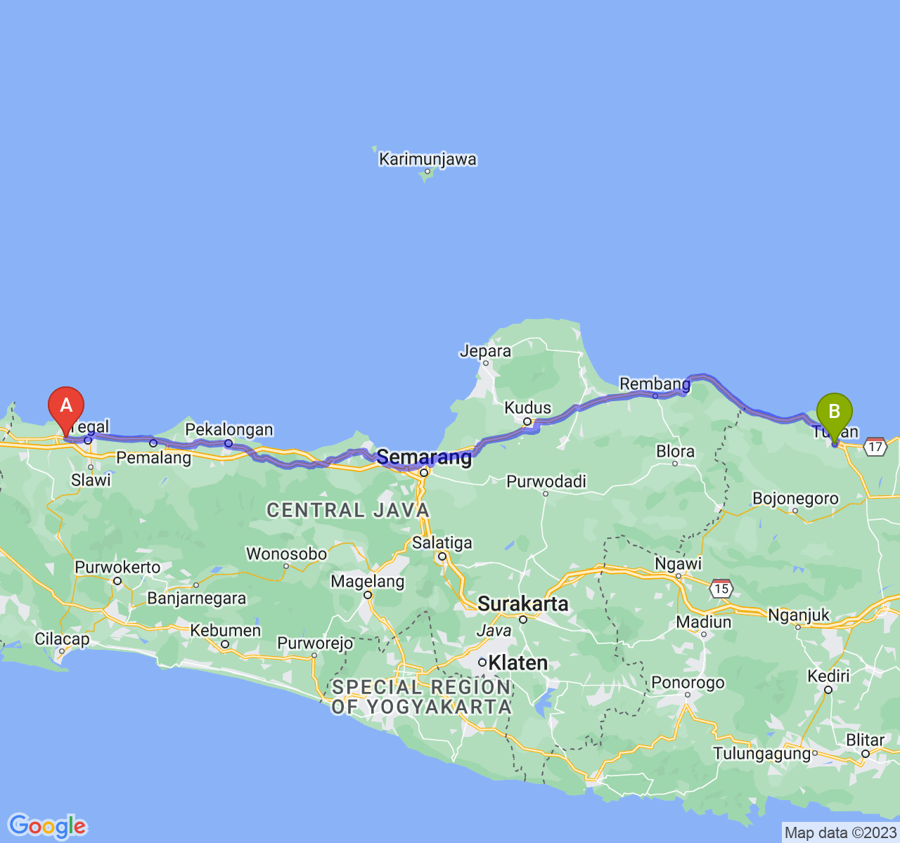 rute perjalanan Kab. Brebes-Kab. Tuban