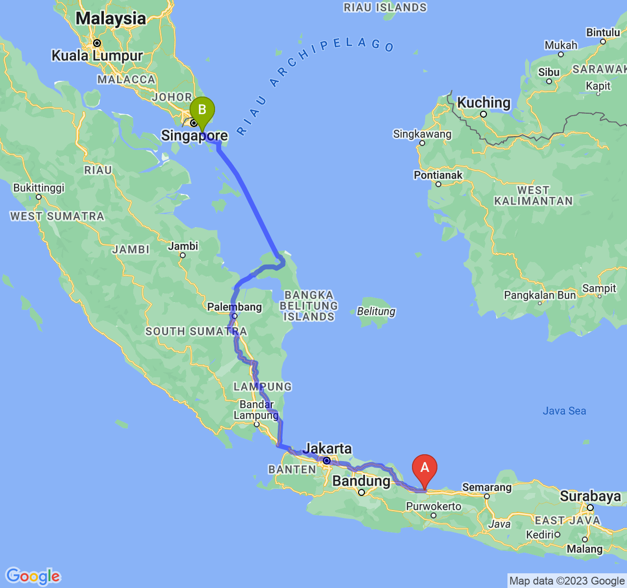 rute perjalanan Kab. Brebes-Kota Batam