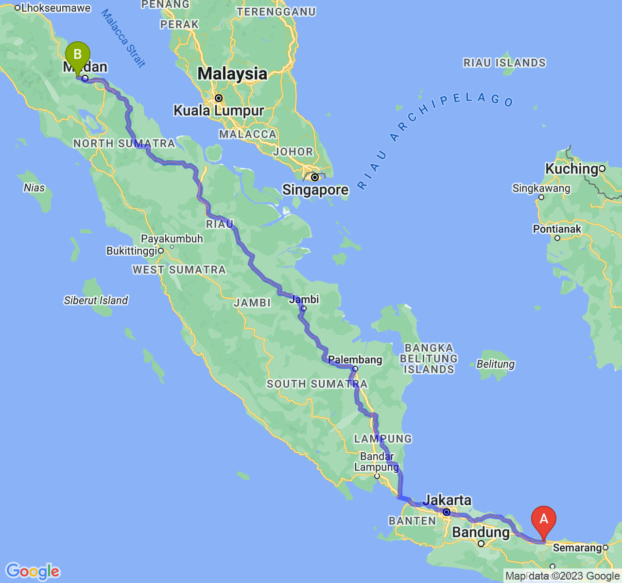 rute perjalanan Kab. Brebes-Kota Binjai