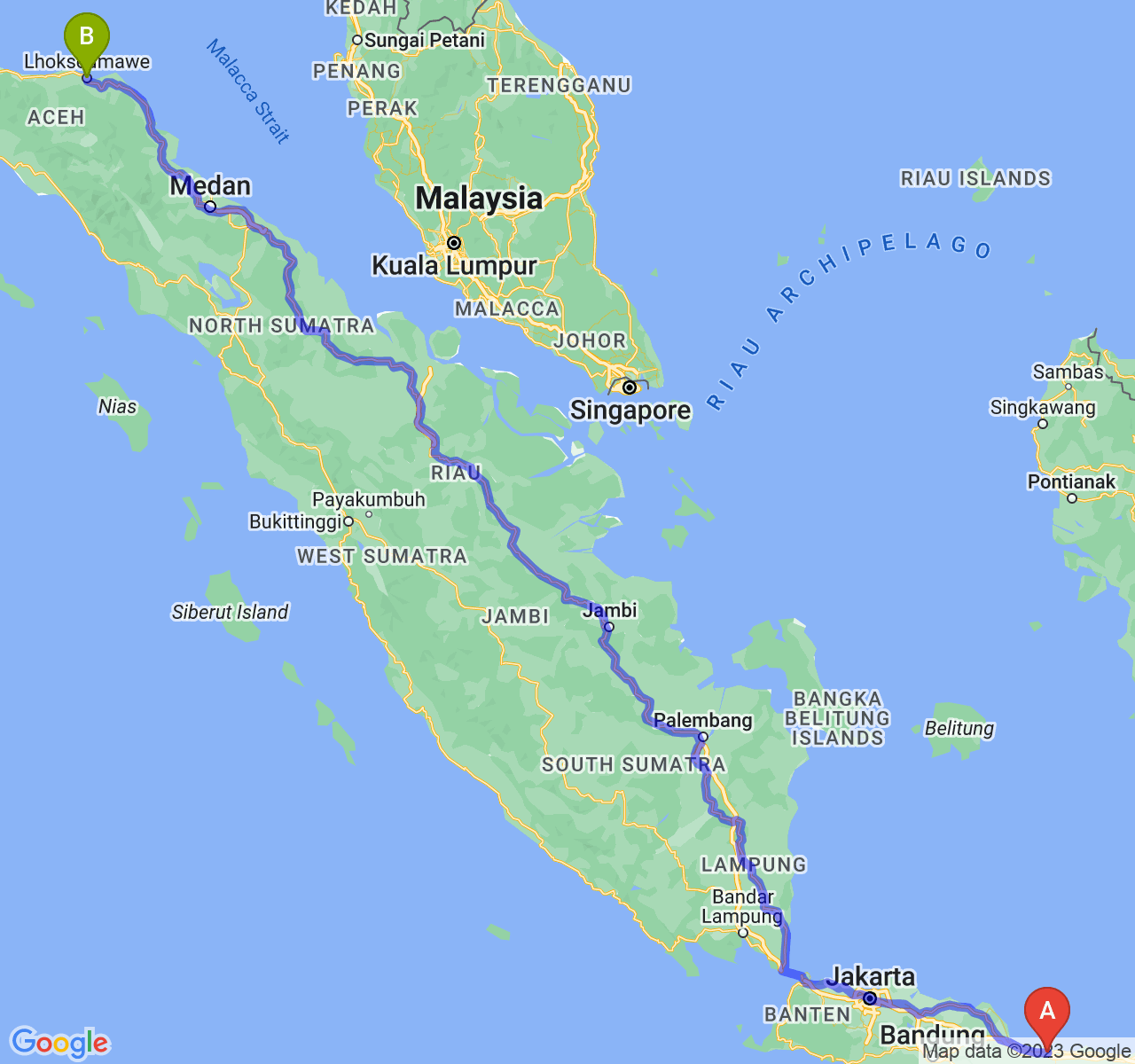 rute perjalanan Kab. Brebes-Kota Lhokseumawe