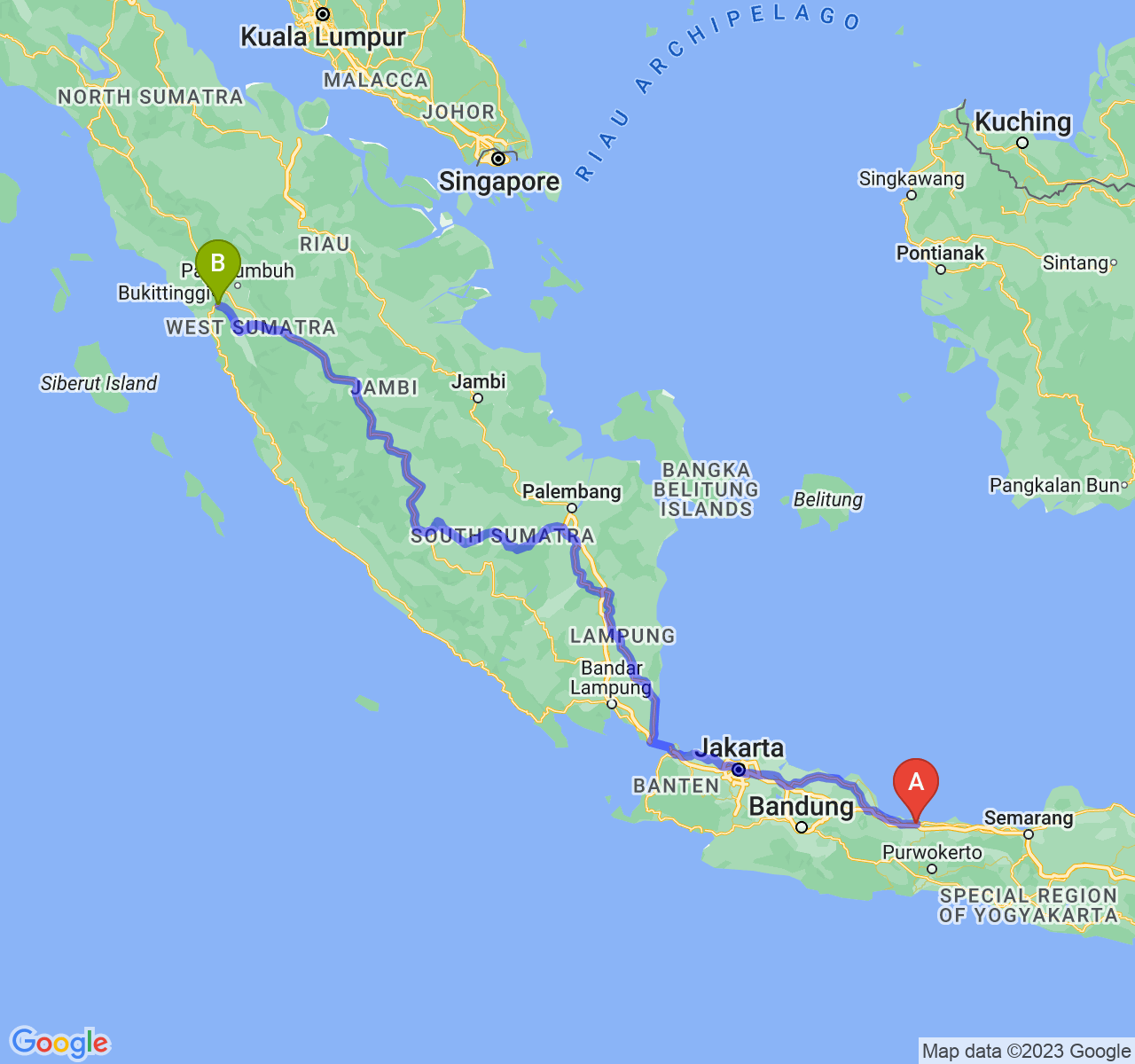 rute perjalanan Kab. Brebes-Kota Padang Panjang