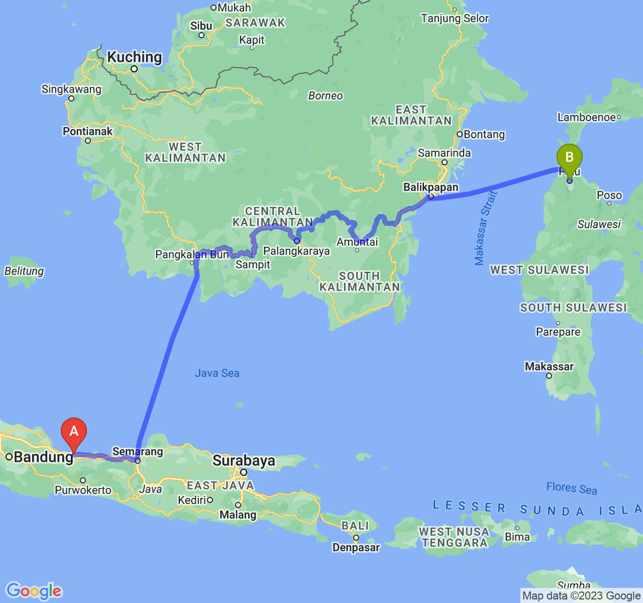 rute perjalanan Kab. Brebes-Kota Palu