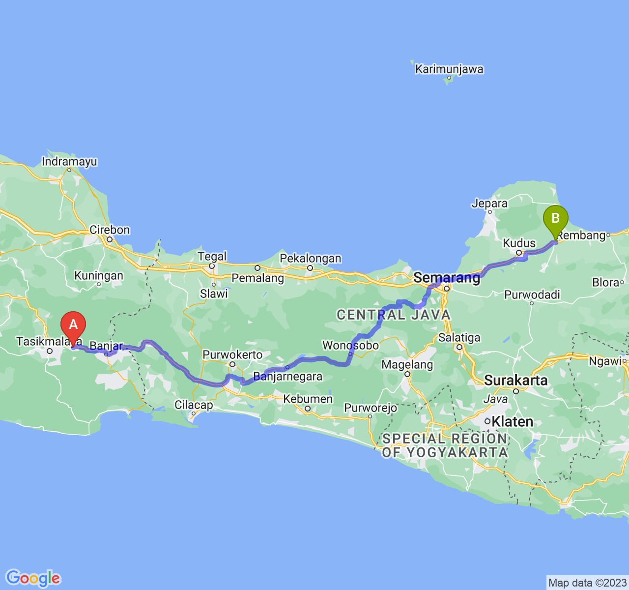 rute perjalanan Kab. Ciamis-Kab. Pati