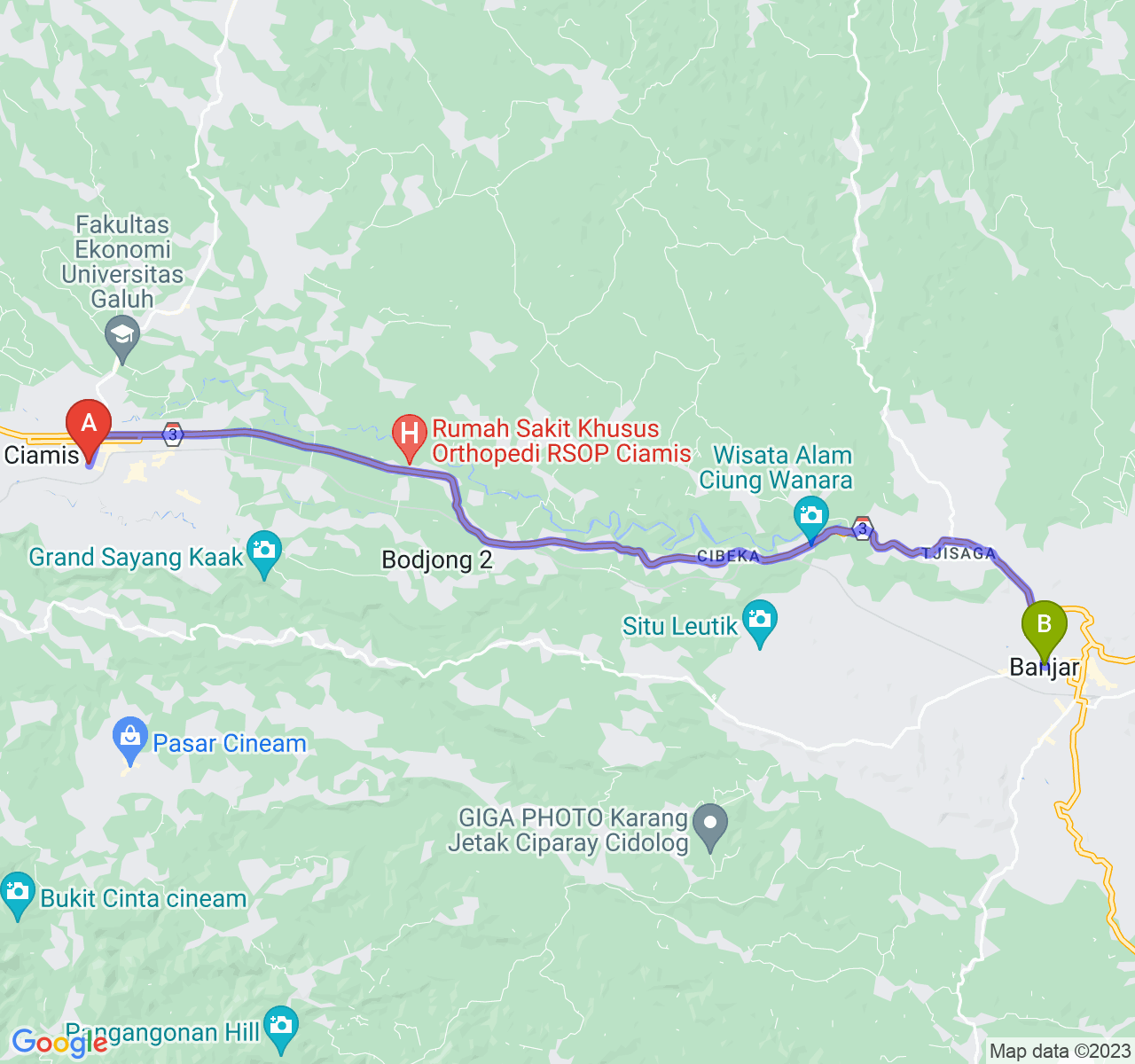 rute perjalanan Kab. Ciamis-Kota Banjar