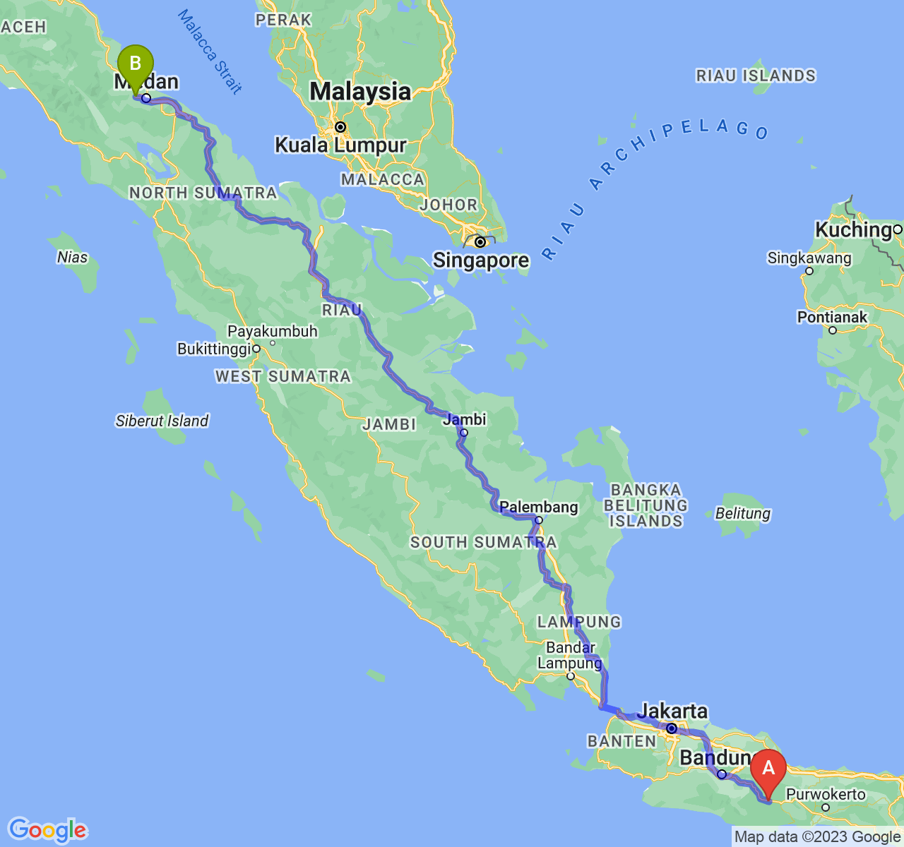 rute perjalanan Kab. Ciamis-Kota Binjai