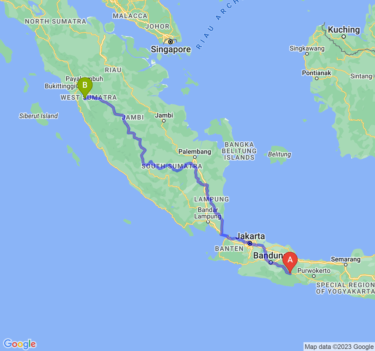 rute perjalanan Kab. Ciamis-Kota Solok