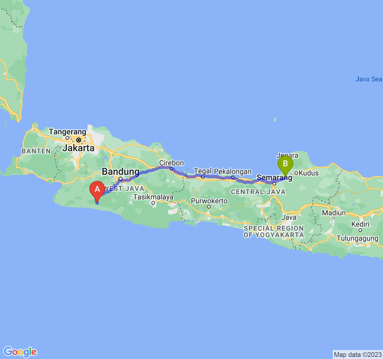 rute perjalanan Kab. Cianjur-Kab. Demak