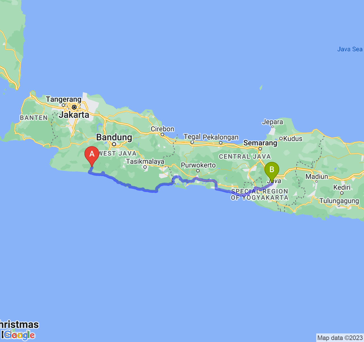 rute perjalanan Kab. Cianjur-Kab. Klaten