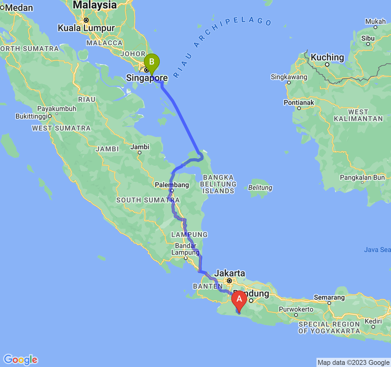 rute perjalanan Kab. Cianjur-Kota Batam