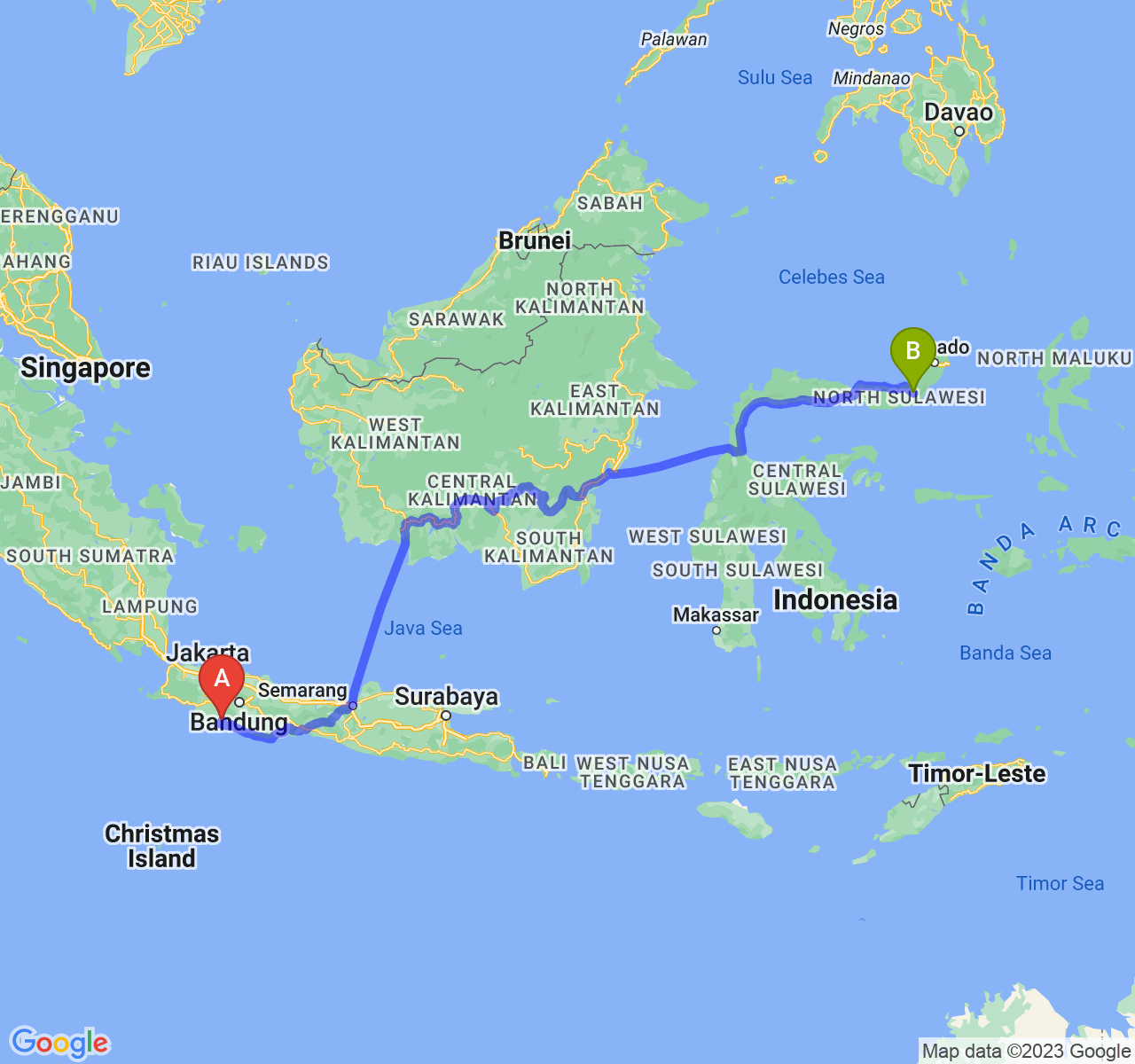 rute perjalanan Kab. Cianjur-Kota Kotamobagu