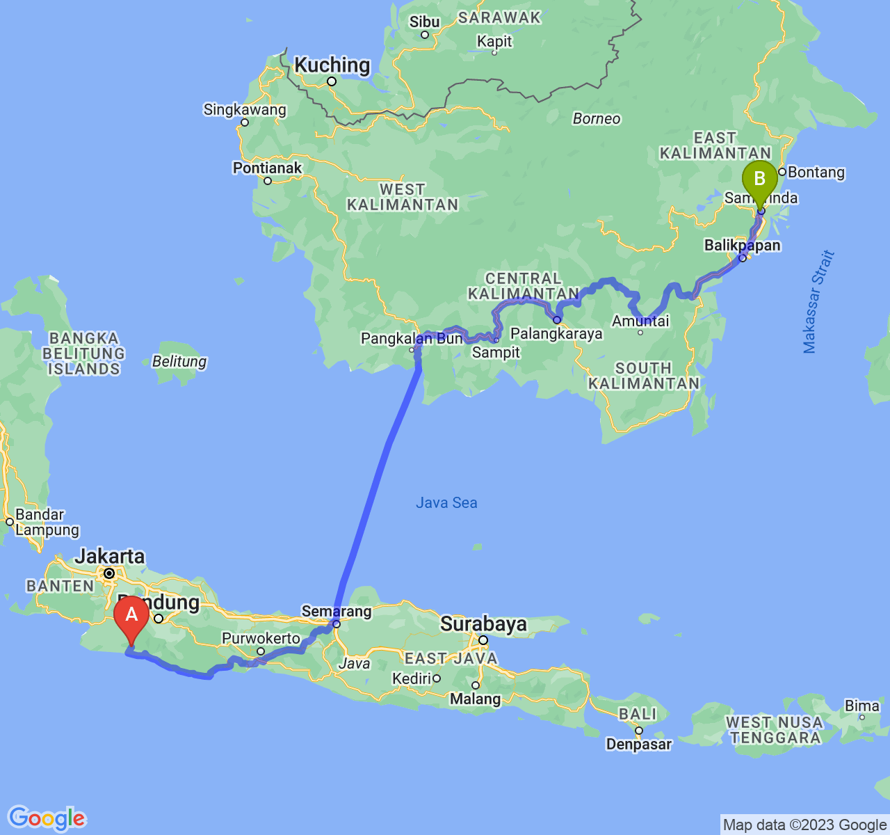 rute perjalanan Kab. Cianjur-Kota Samarinda