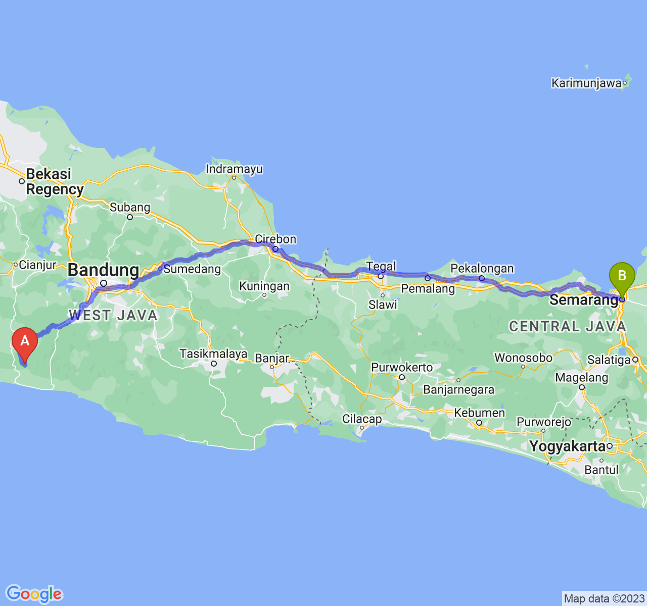 rute perjalanan Kab. Cianjur-Kota Semarang