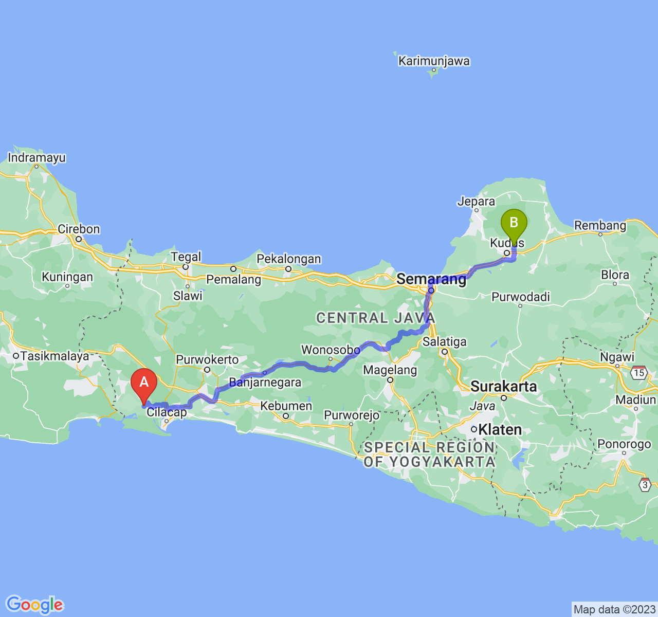 rute perjalanan Kab. Cilacap-Kab. Kudus