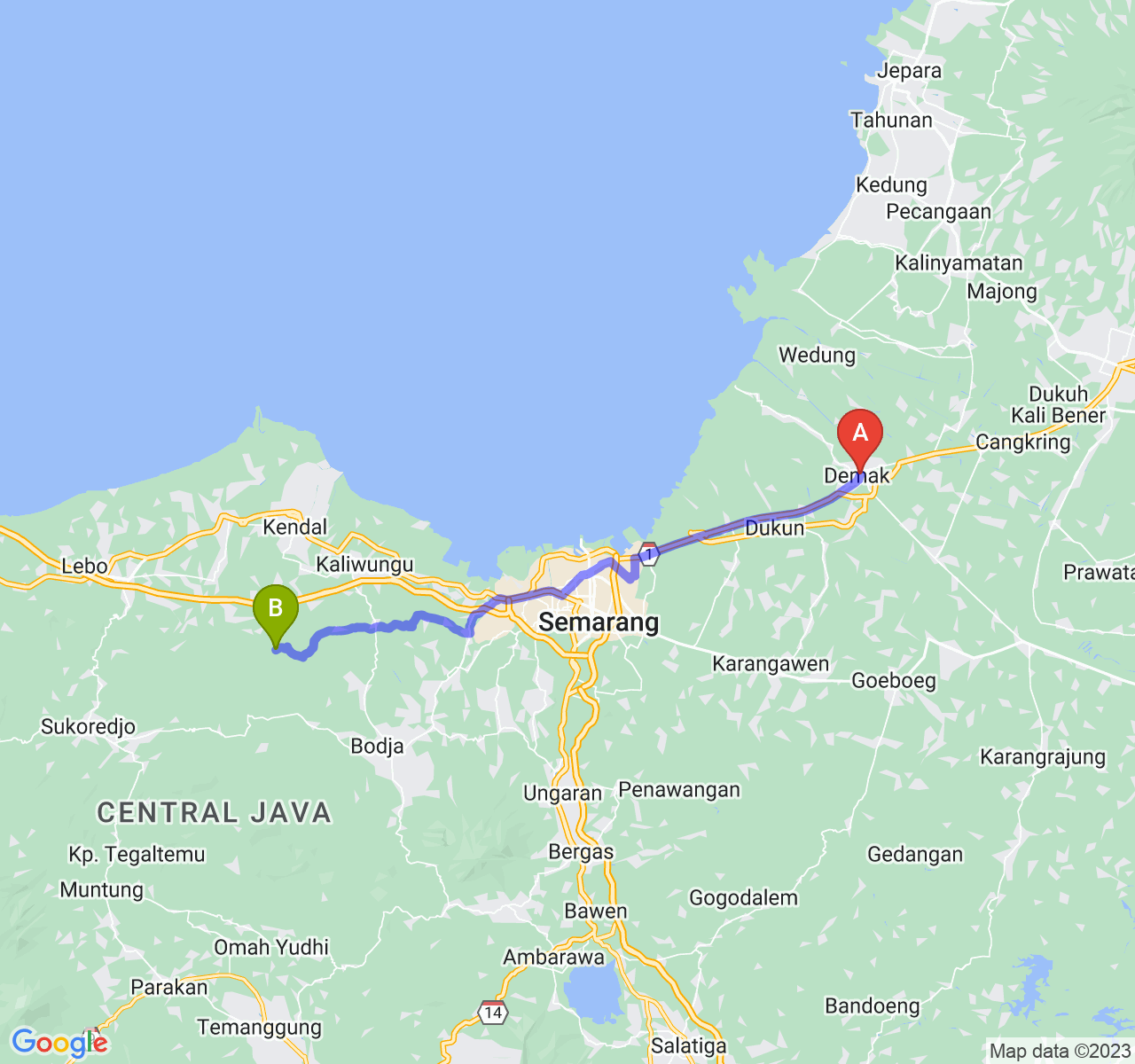 rute perjalanan Kab. Demak-Kab. Kendal