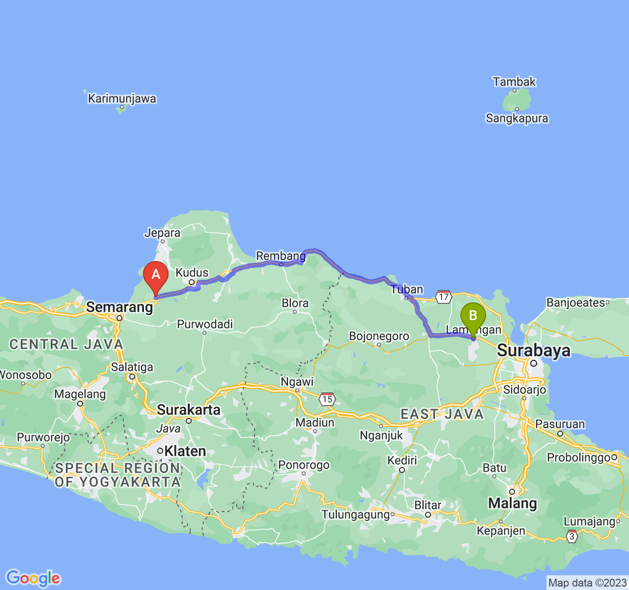 rute perjalanan Kab. Demak-Kab. Lamongan