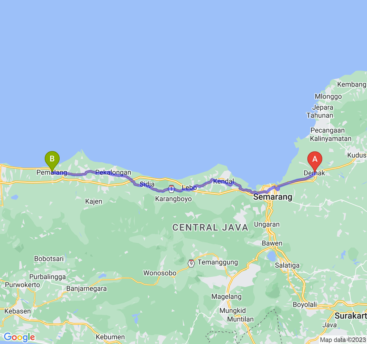 rute perjalanan Kab. Demak-Kab. Pemalang