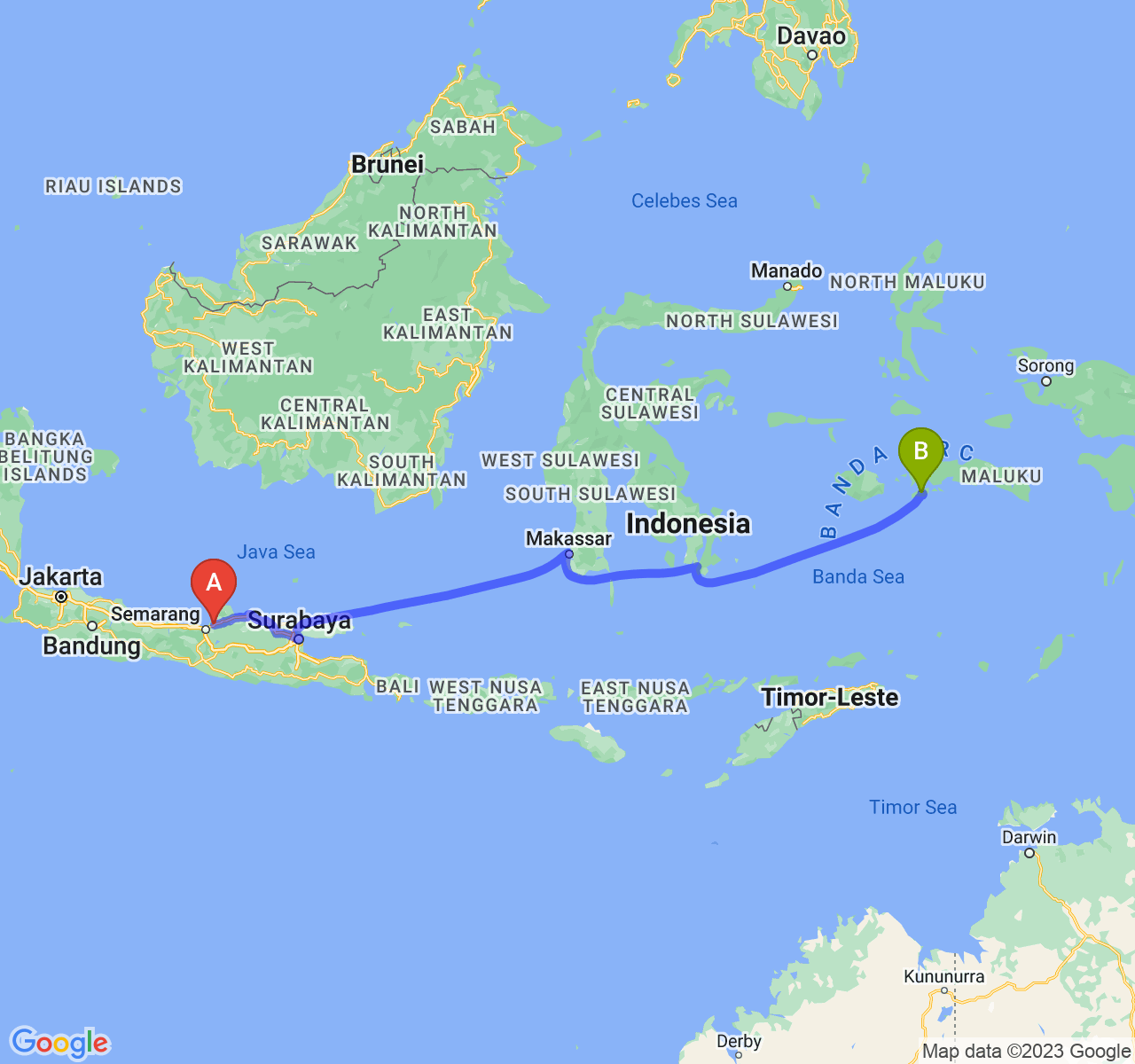 rute perjalanan Kab. Demak-Kota Ambon