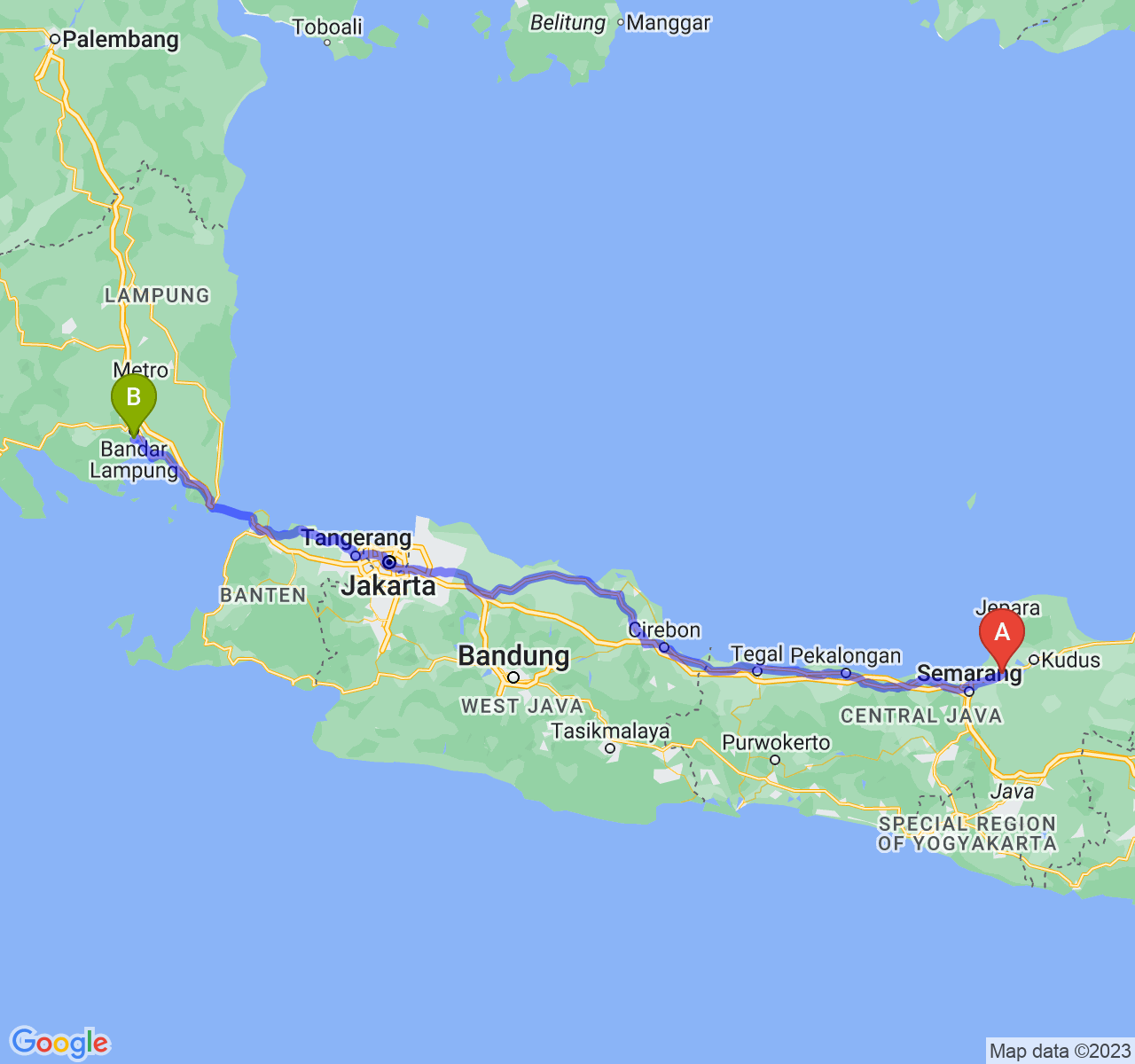 rute perjalanan Kab. Demak-Kota Bandar Lampung