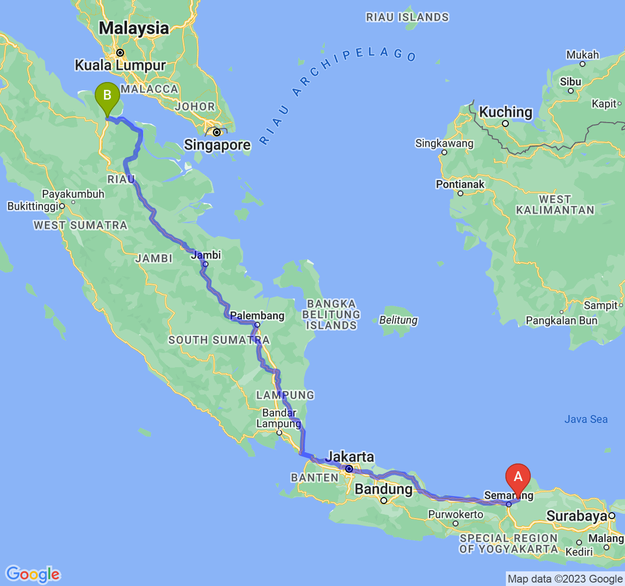 rute perjalanan Kab. Demak-Kota Dumai