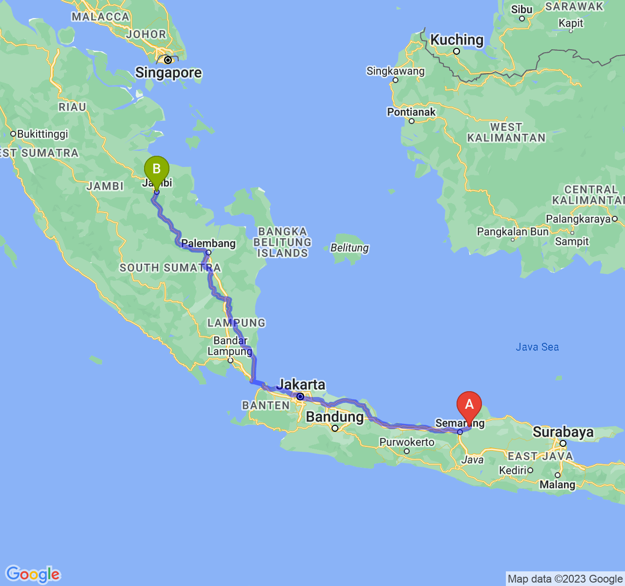 rute perjalanan Kab. Demak-Kota Jambi