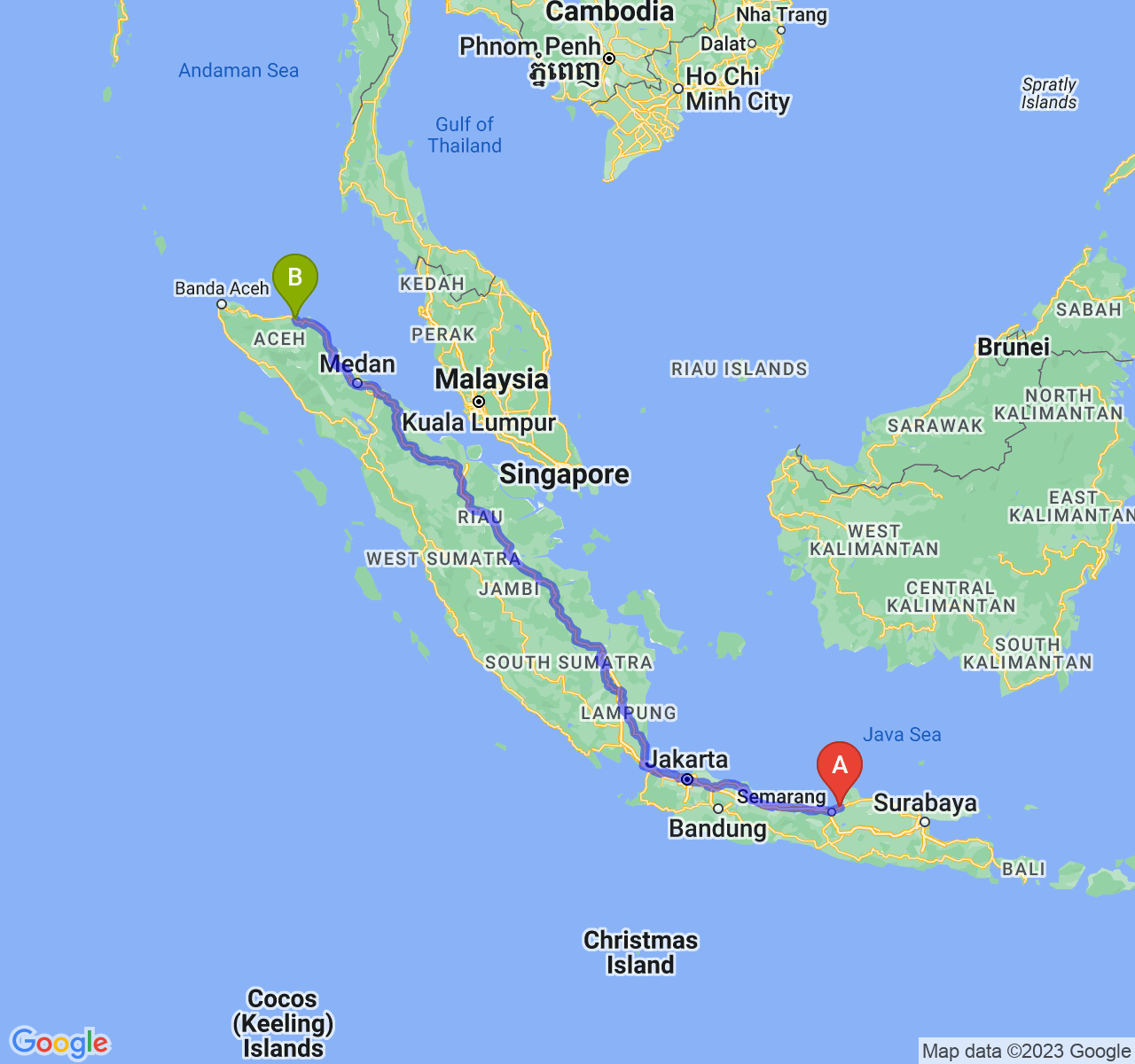 rute perjalanan Kab. Demak-Kota Lhokseumawe