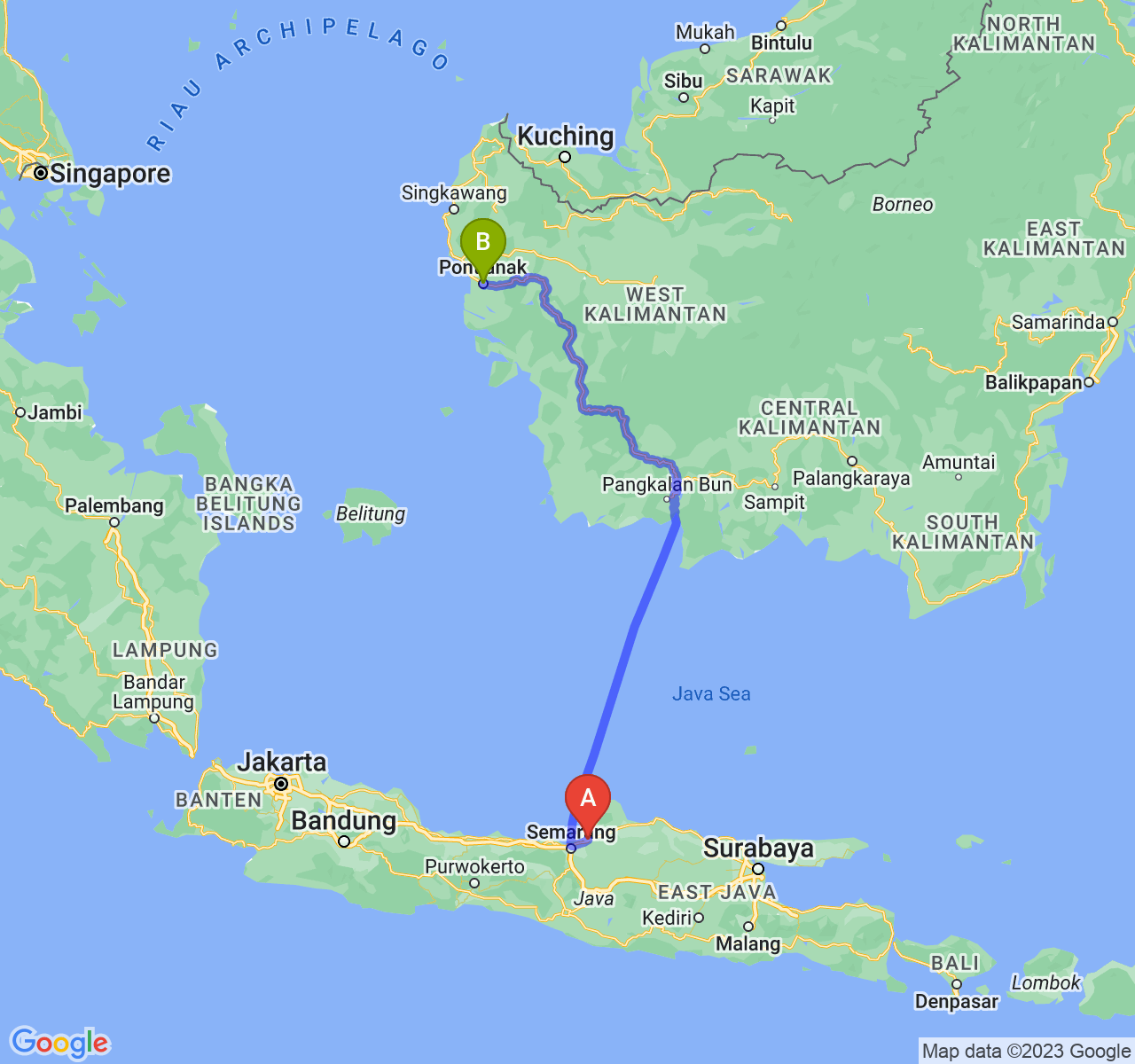 rute perjalanan Kab. Demak-Kota Pontianak