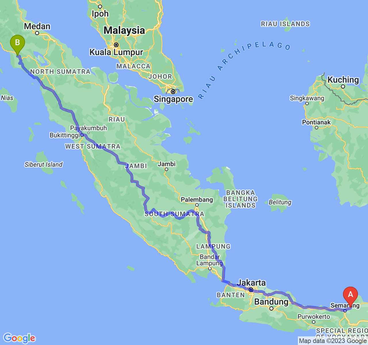 rute perjalanan Kab. Demak-Kota Subulussalam