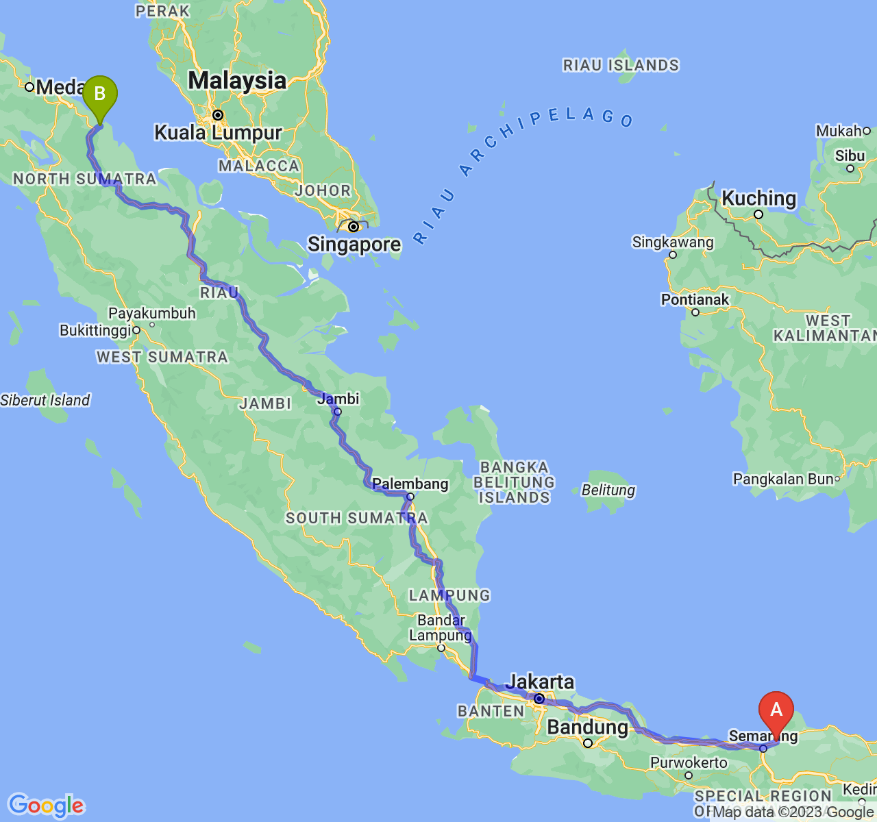 rute perjalanan Kab. Demak-Kota Tanjung Balai