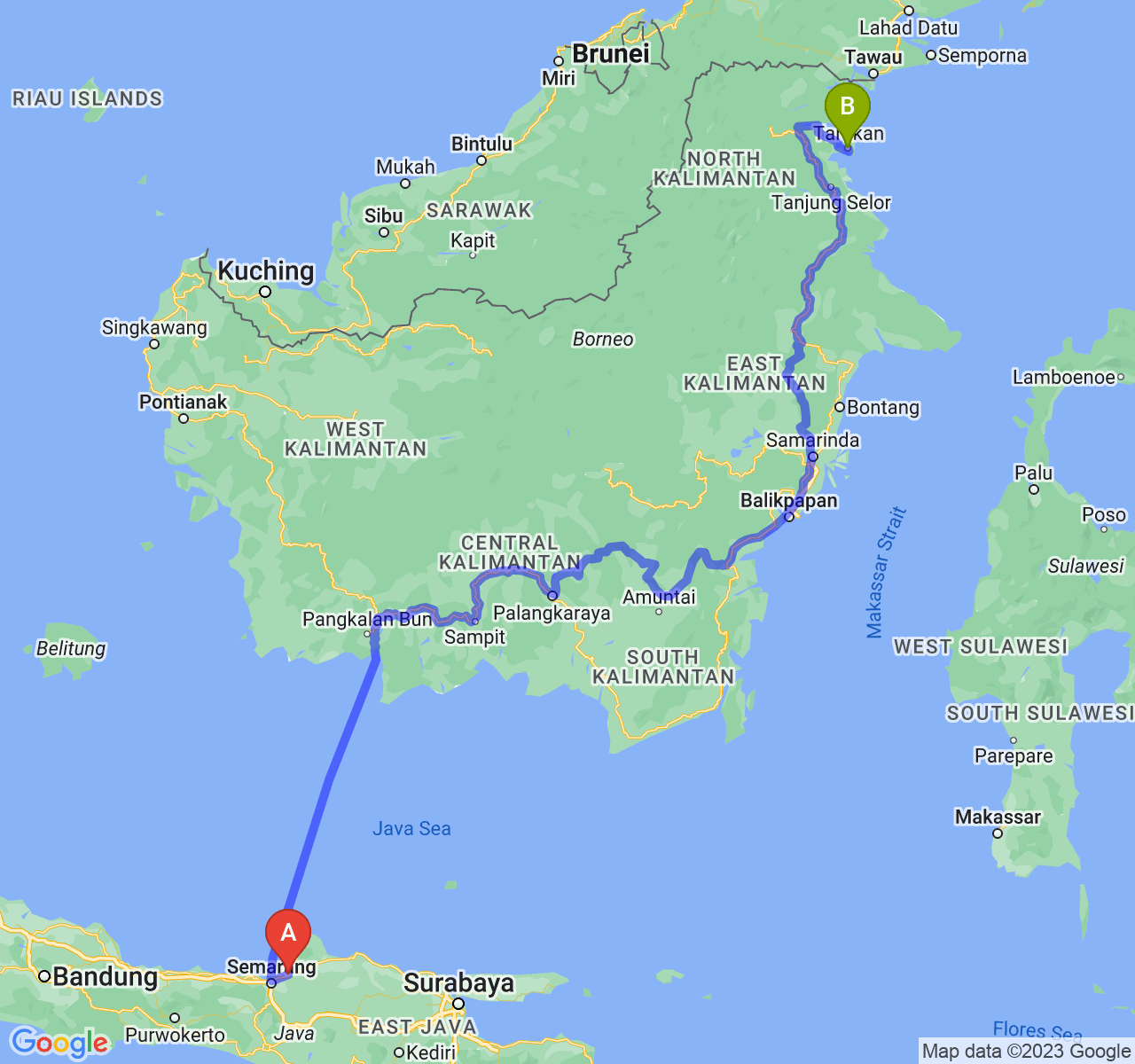 rute perjalanan Kab. Demak-Kota Tarakan