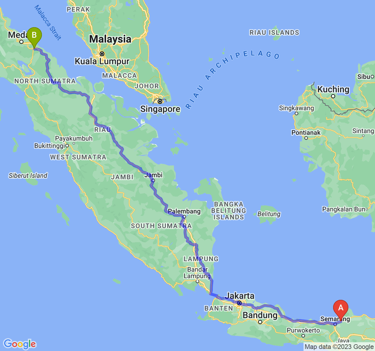 rute perjalanan Kab. Demak-Kota Tebing Tinggi