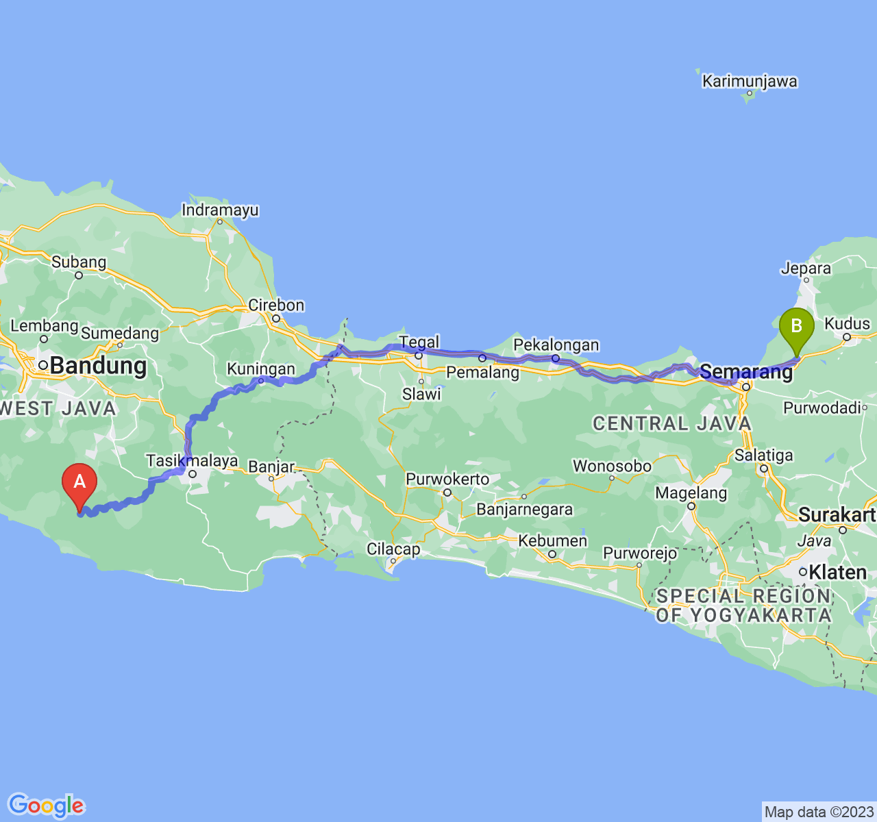 rute perjalanan Kab. Garut-Kab. Demak