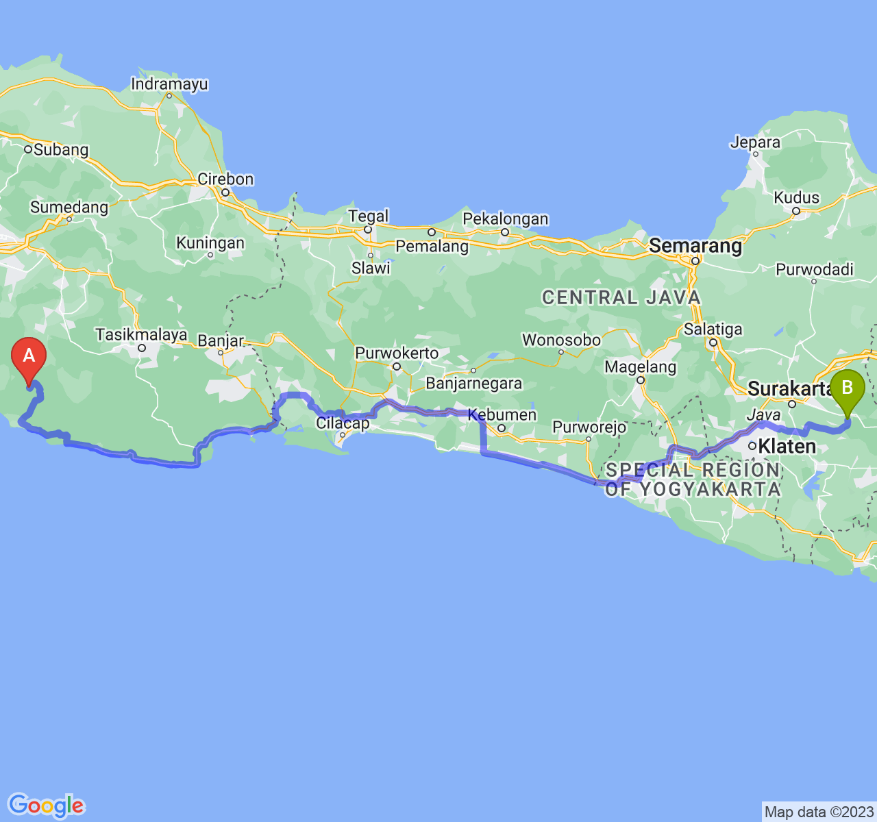 rute perjalanan Kab. Garut-Kab. Karanganyar