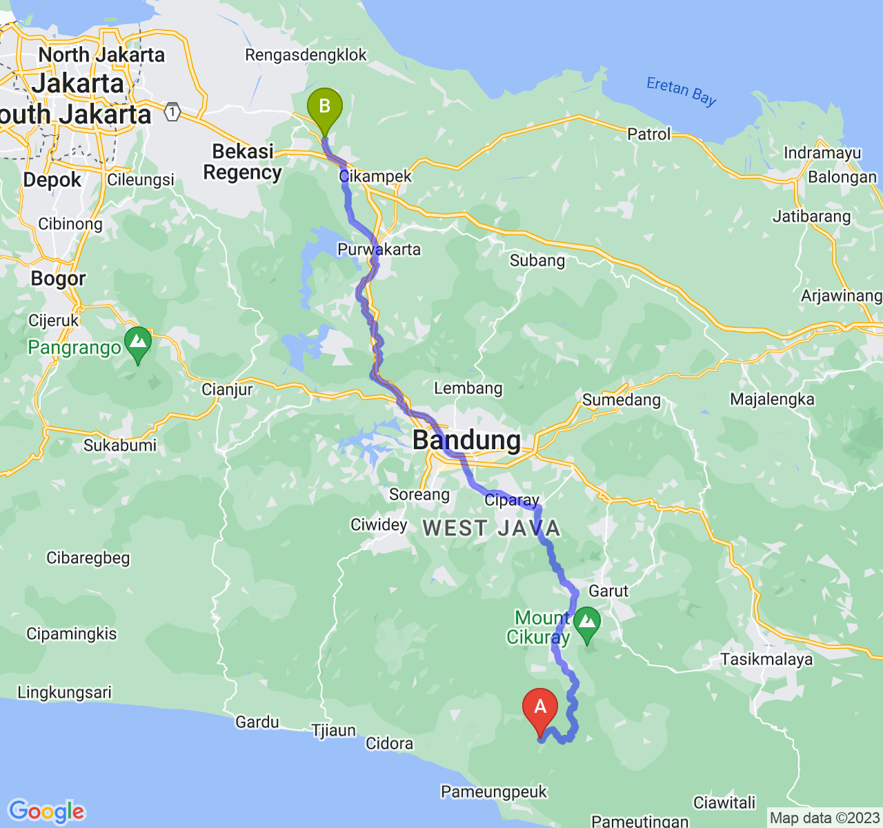 rute perjalanan Kab. Garut-Kab. Karawang