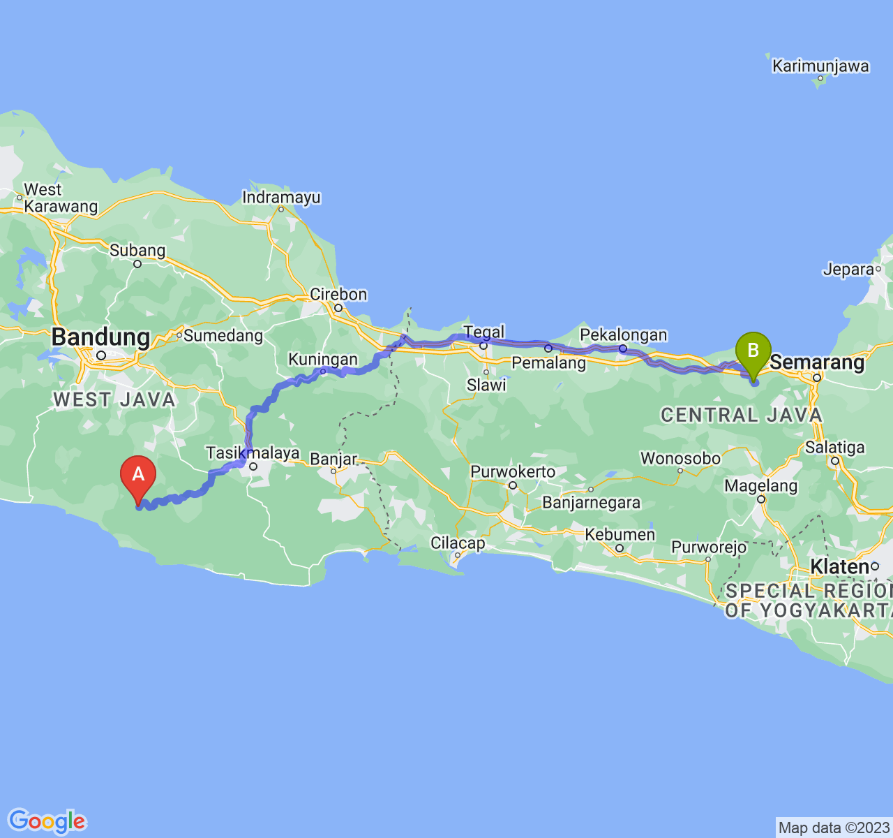 rute perjalanan Kab. Garut-Kab. Kendal