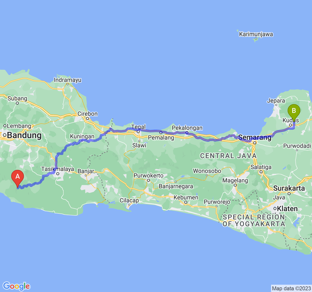 rute perjalanan Kab. Garut-Kab. Kudus