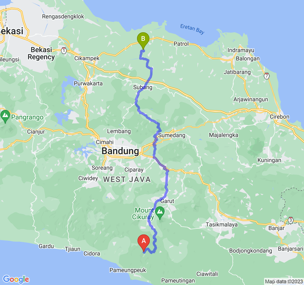 rute perjalanan Kab. Garut-Kab. Subang