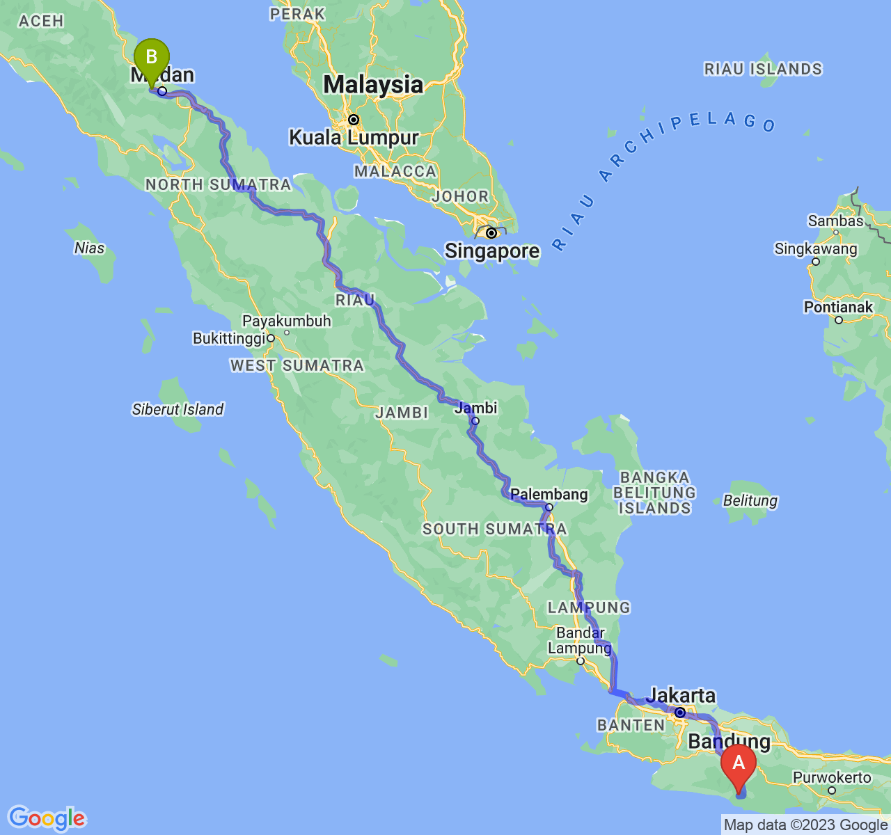 rute perjalanan Kab. Garut-Kota Binjai