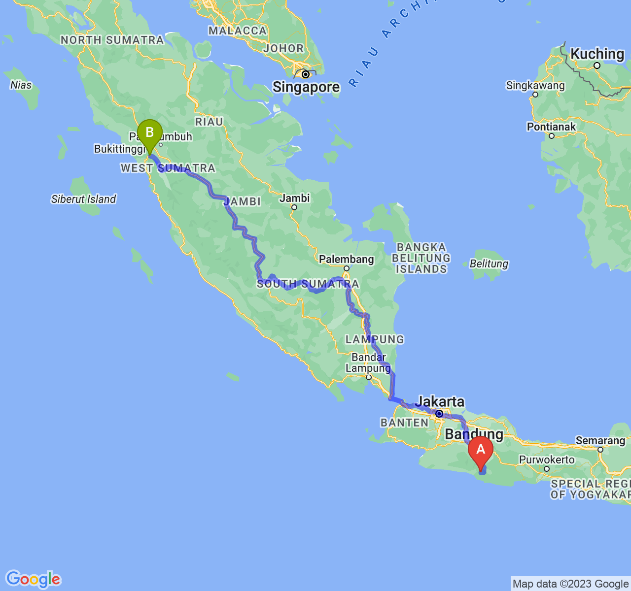 rute perjalanan Kab. Garut-Kota Padang Panjang