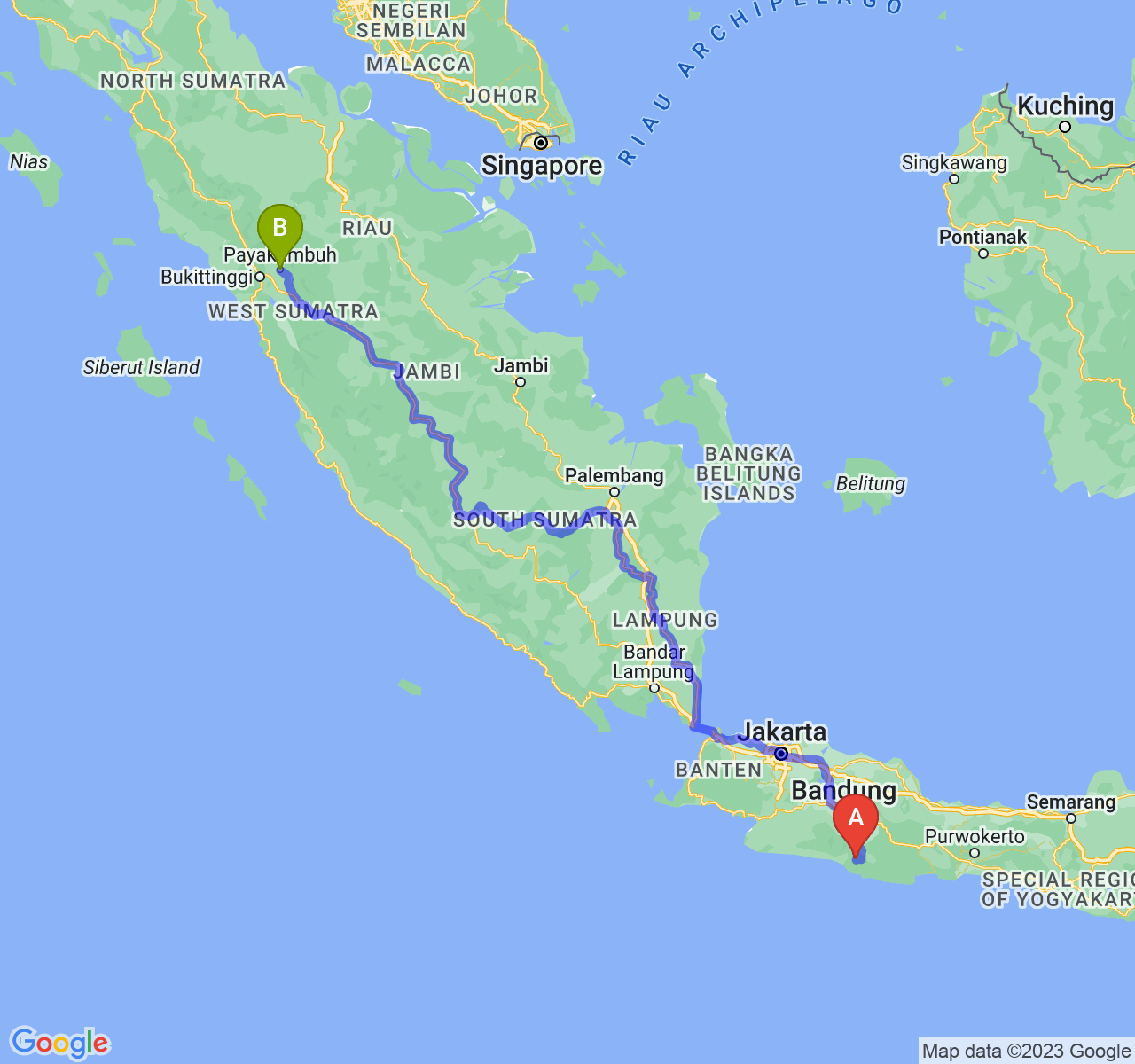 rute perjalanan Kab. Garut-Kota Payakumbuh