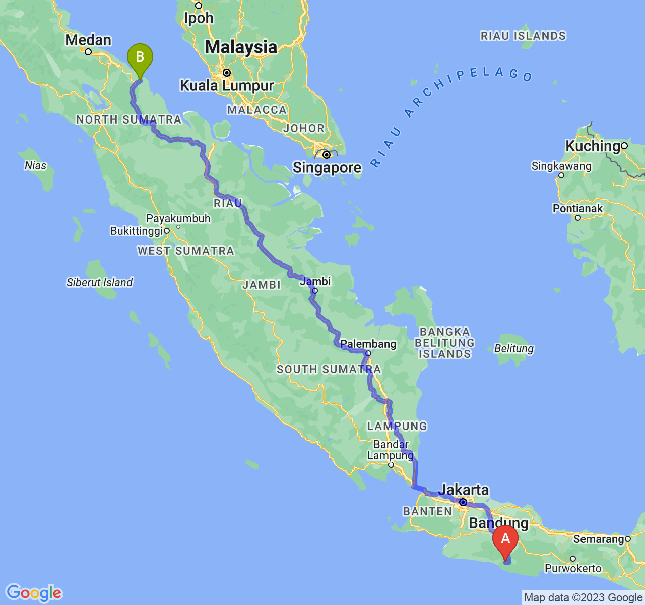 rute perjalanan Kab. Garut-Kota Tanjung Balai