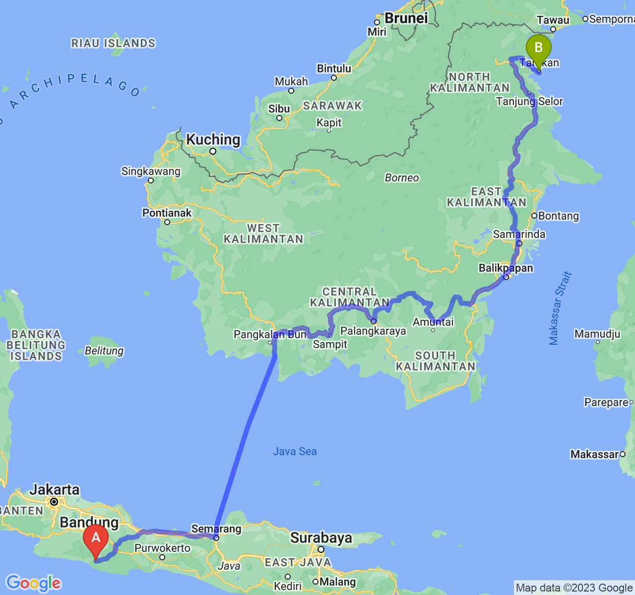 rute perjalanan Kab. Garut-Kota Tarakan