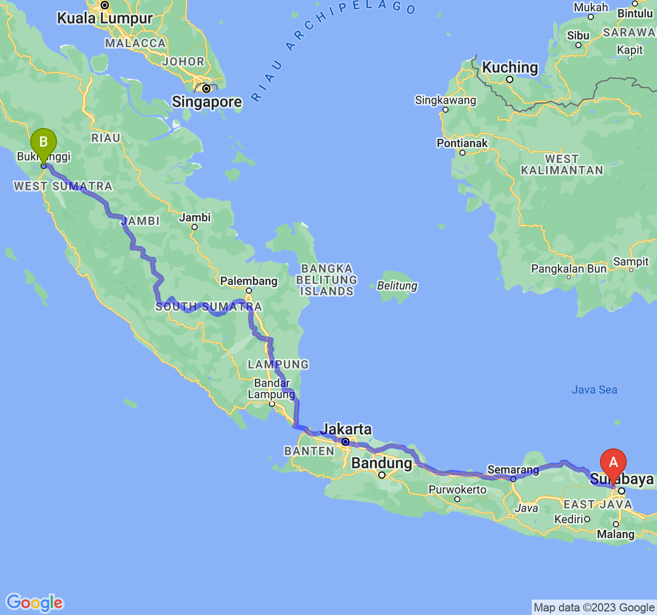 rute perjalanan Kab. Gresik-Kota Bukittinggi