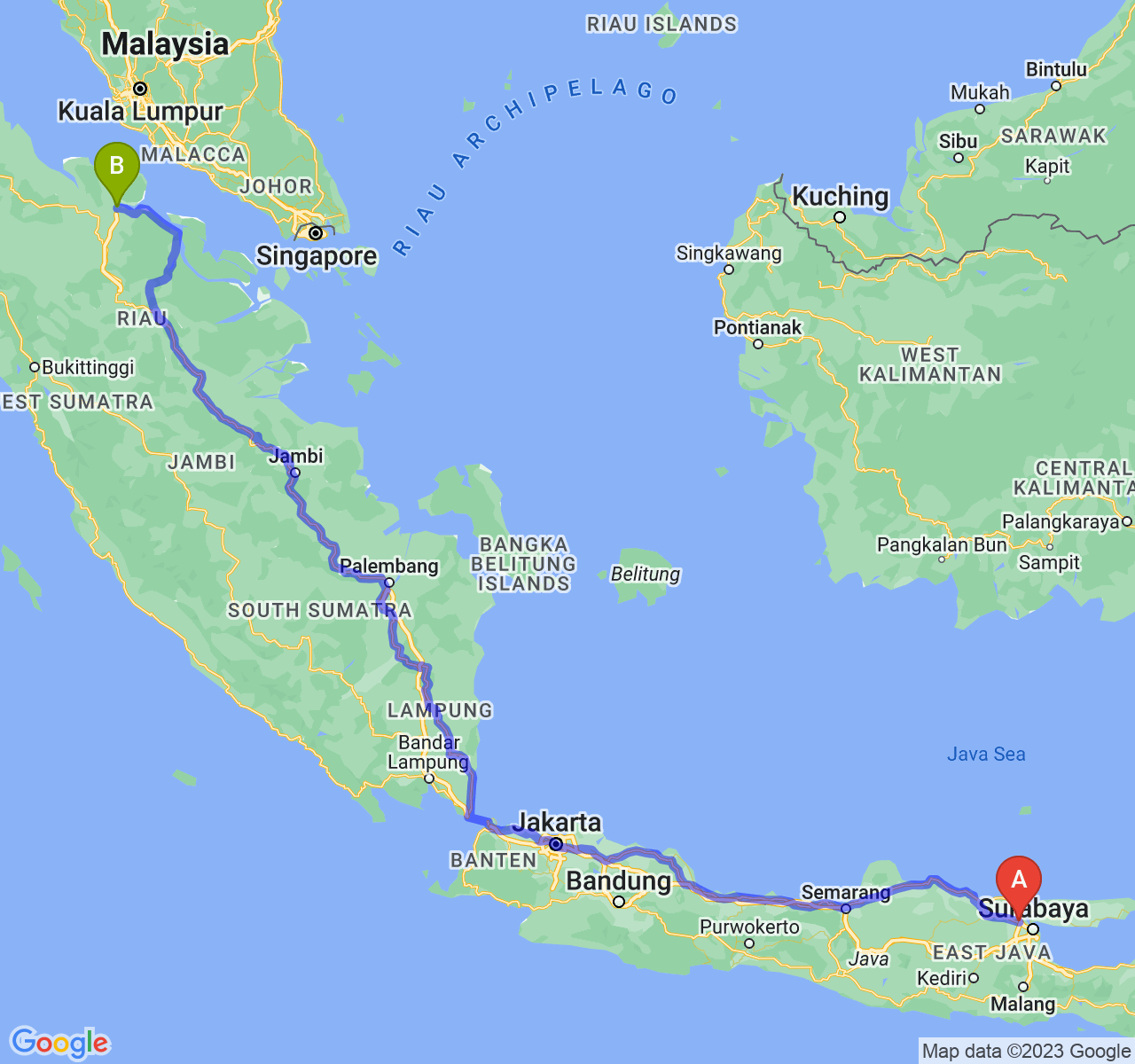 rute perjalanan Kab. Gresik-Kota Dumai