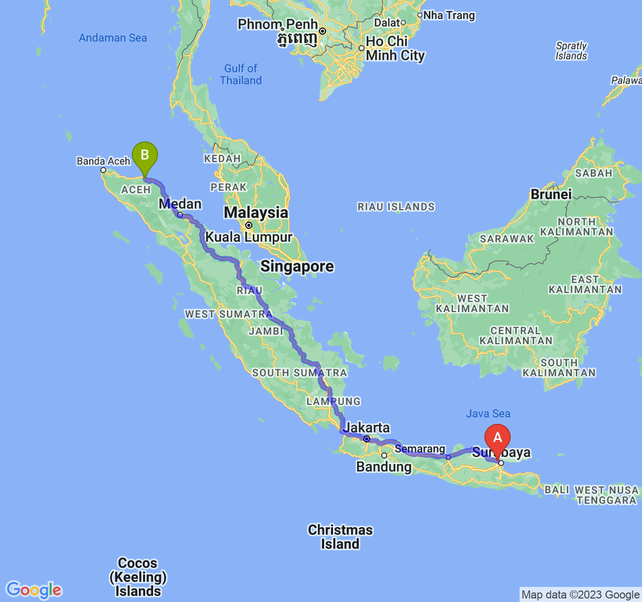 rute perjalanan Kab. Gresik-Kota Lhokseumawe