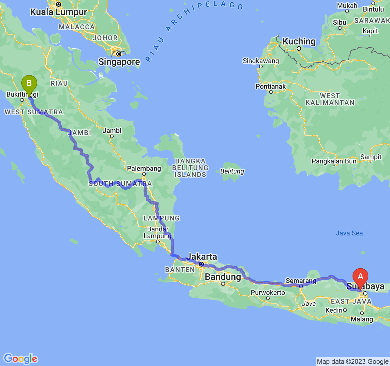 rute perjalanan Kab. Gresik-Kota Payakumbuh