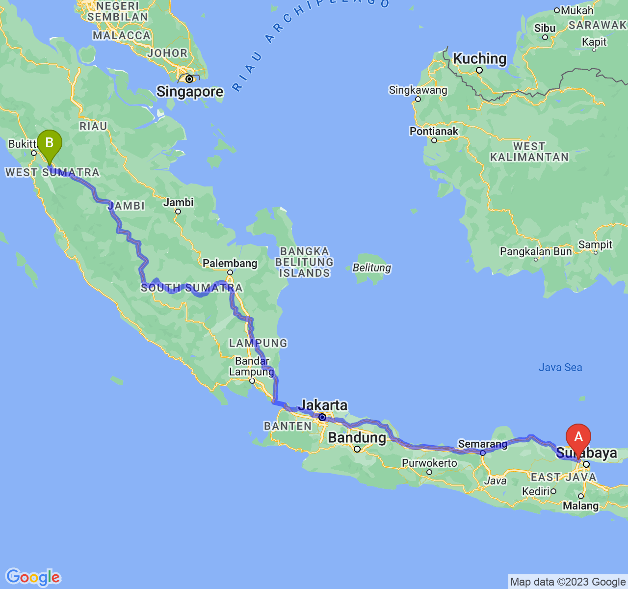 rute perjalanan Kab. Gresik-Kota Sawah Lunto