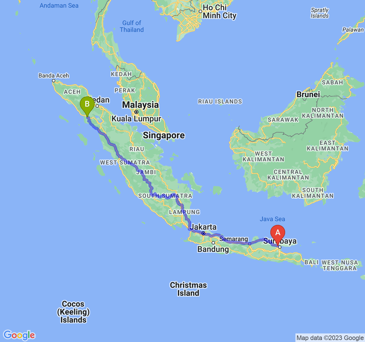 rute perjalanan Kab. Gresik-Kota Subulussalam